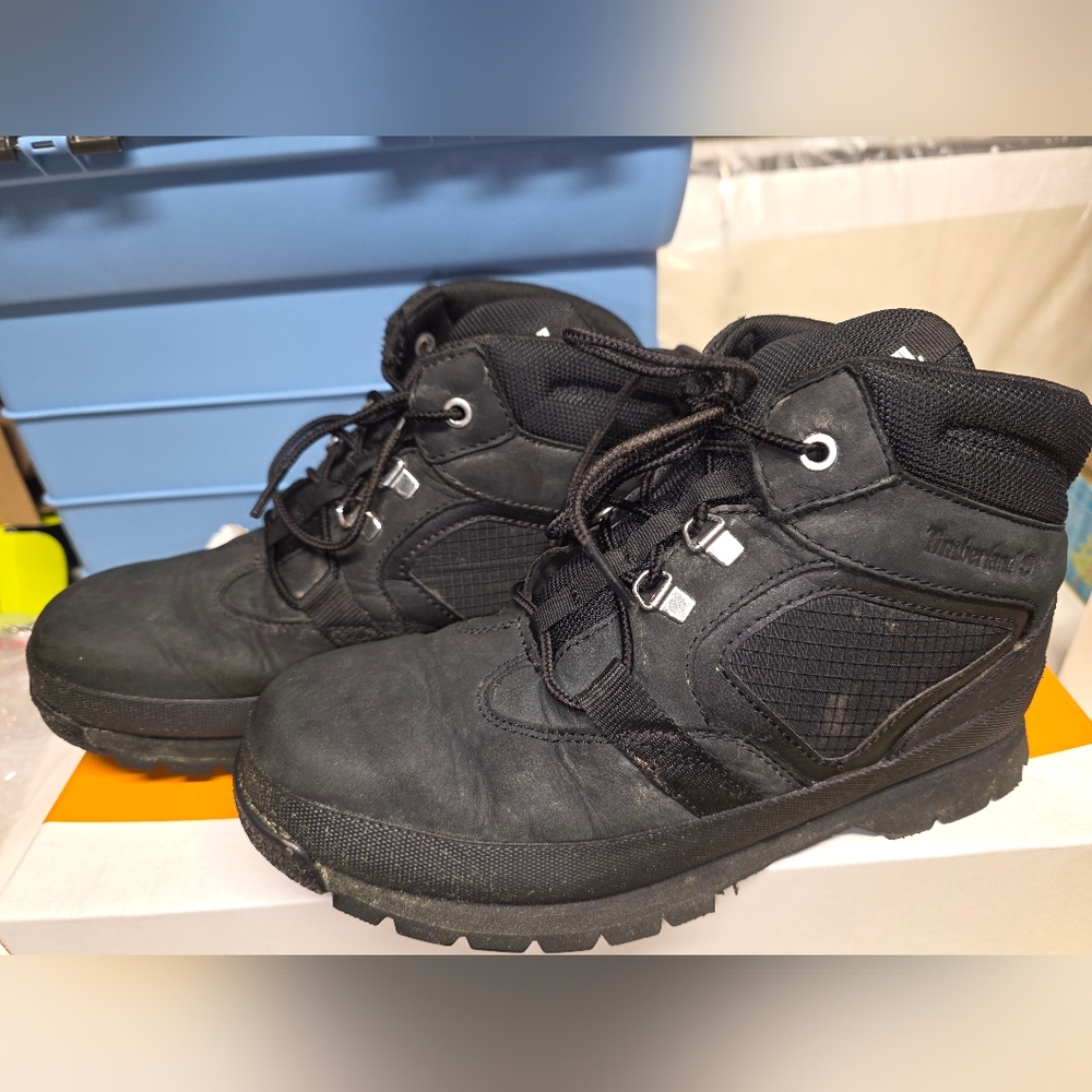 Timberland Euro Hiker Boots Big Kids Junior Size 7 Y Black Nubuck A5SEG